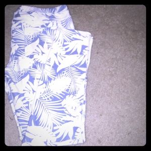 Blue and White Tropical Jeggings
